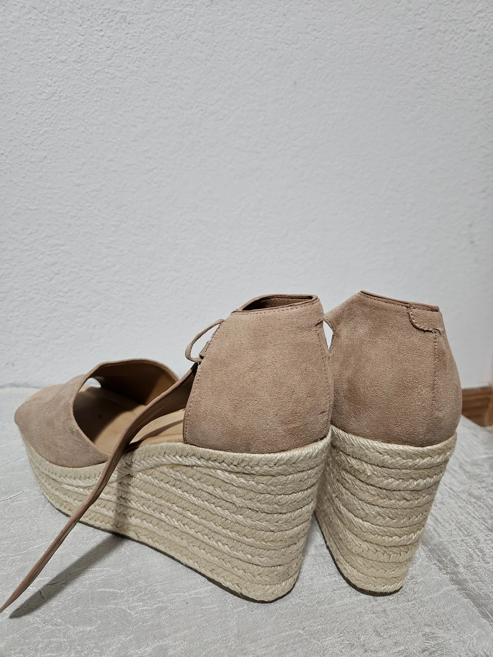 Nine West Tan Suede Espadrille Wedge Sandals with Ankle Wrap